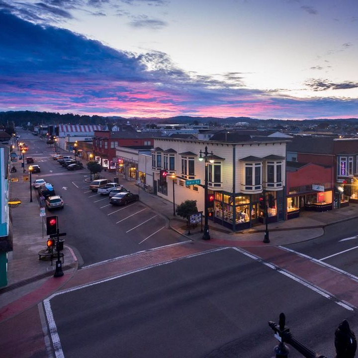A picturesque town at sunset